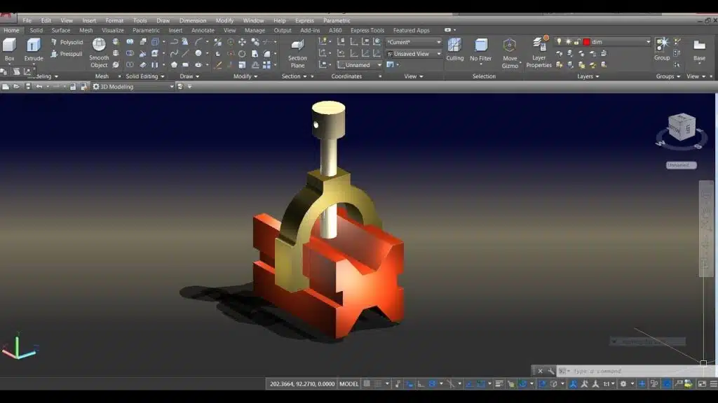 3D mechanical assembly created in AutoCAD