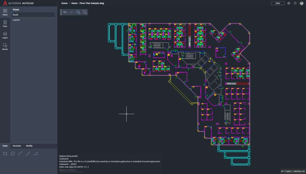 interior design plan created in AutoCAD