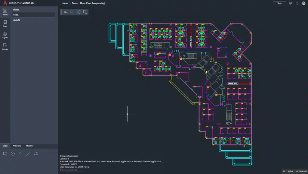 interior design plan created in AutoCAD